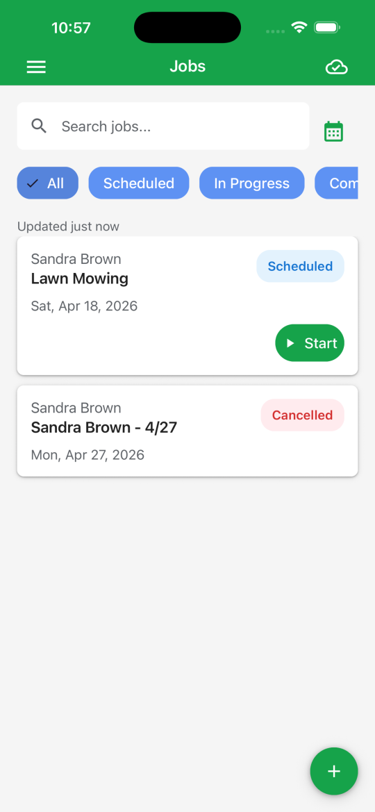 GreenRoute mobile app jobs list